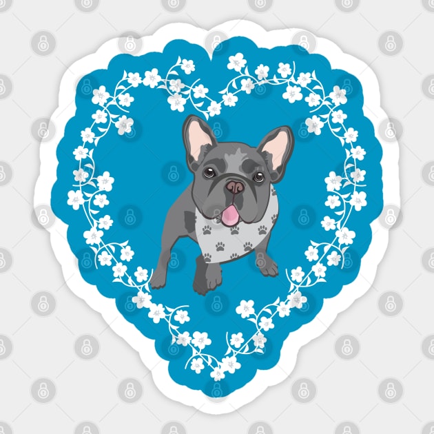 French Bulldog Cherry Blossom Heart Wreath Sticker by HotPinkStudio.Me
